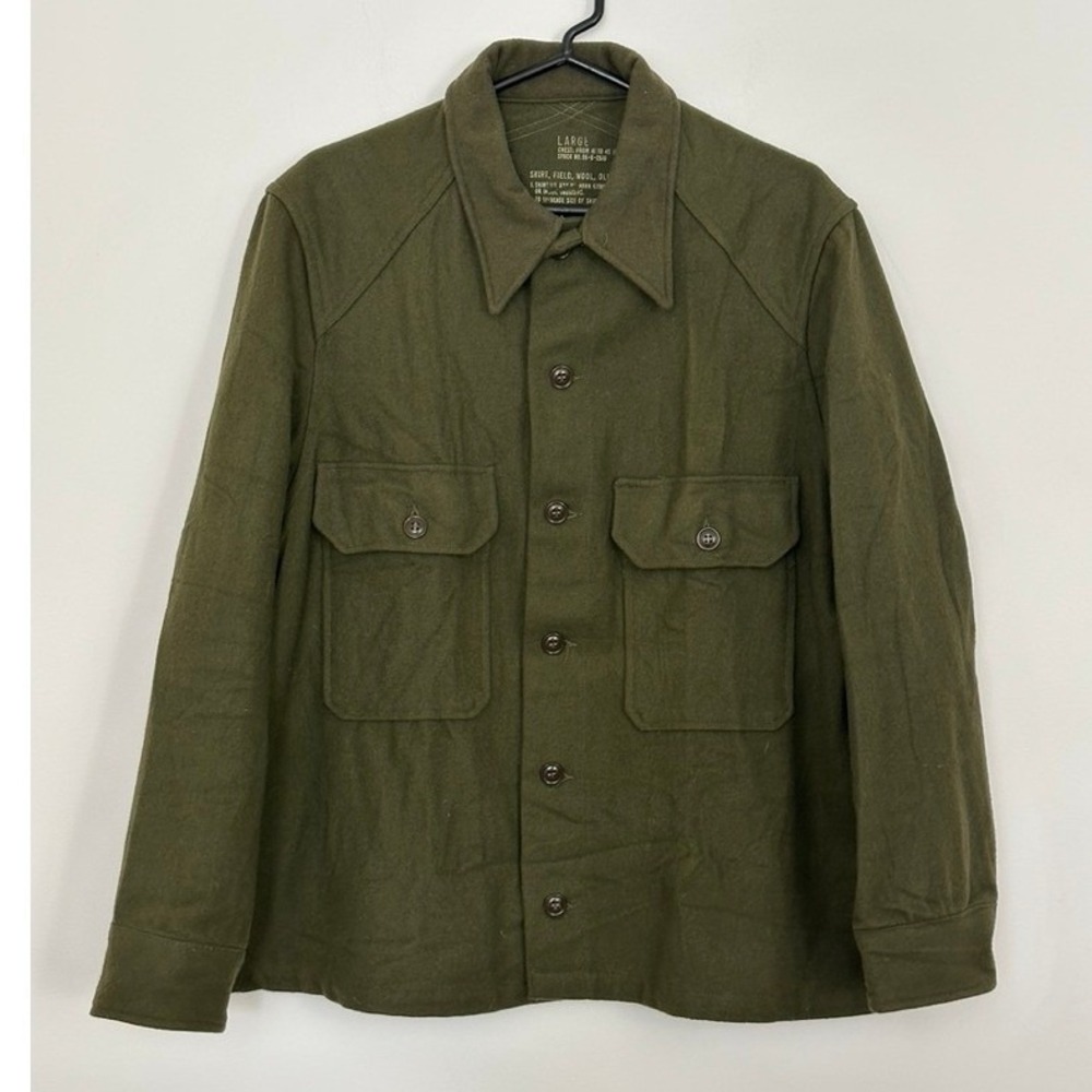 Vintage 1953 US Army OG-108 Wool Field Shirt Mens Large Green Montague Mfg Co